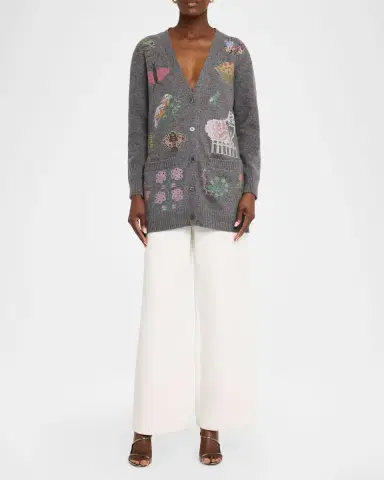 Libertine Needlepoint Embellished Cashmere Oversized V-Neck Cardigan | Thumbnail 2