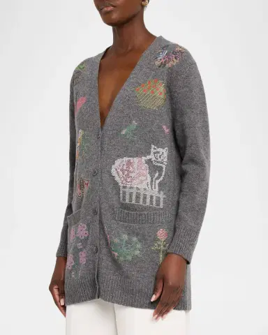 Libertine Needlepoint Embellished Cashmere Oversized V-Neck Cardigan | Thumbnail 4