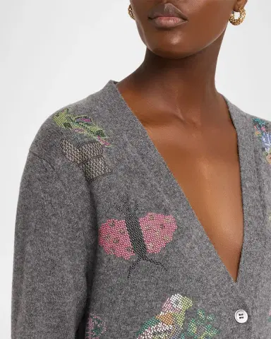 Libertine Needlepoint Embellished Cashmere Oversized V-Neck Cardigan | Thumbnail 5