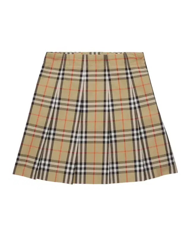Burberry Girl 's Pleated Check Cotton Twill Skirt, Size 10