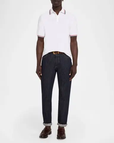 Brunello Cucinelli Men's Striped Cotton Polo Shirt | Thumbnail 2 Brunello Cucinelli Men's Striped Cotton Polo Shirt | Thumbnail 2