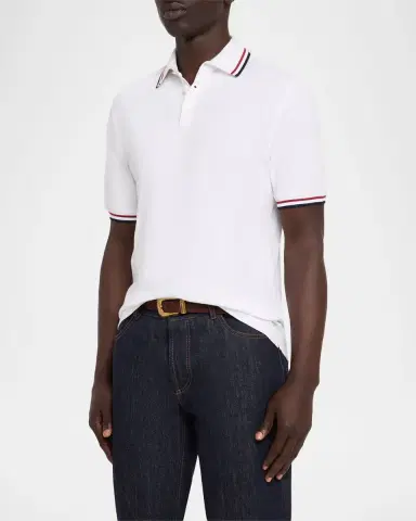 Brunello Cucinelli Men's Striped Cotton Polo Shirt | Thumbnail 4 Brunello Cucinelli Men's Striped Cotton Polo Shirt | Thumbnail 4