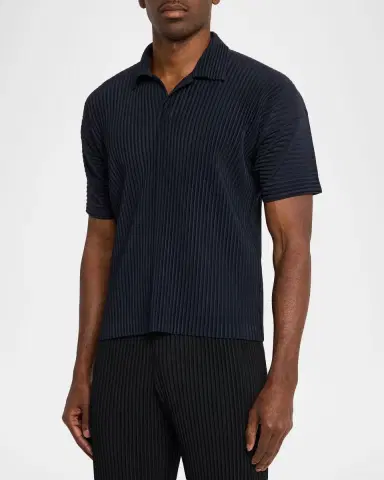 Homme Plissé Issey Miyake Men 's Basics Pleated Johnny Collar Polo Shirt | Thumbnail 4 Homme Plissé Issey Miyake Men 's Basics Pleated Johnny Collar Polo Shirt | Thumbnail 4