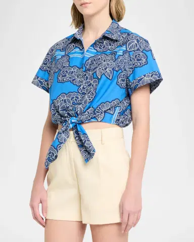 Cara Cara Asbury Tie-Front Cotton Button-Front Top | Thumbnail 4
