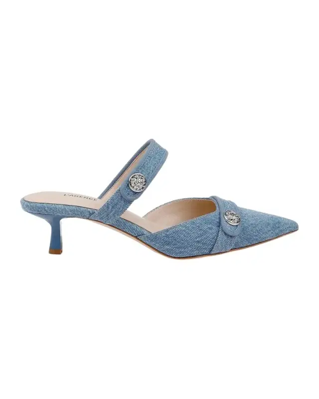 L 'AGENCE 50mm Gialliane Denim Kitten-Heel Mules