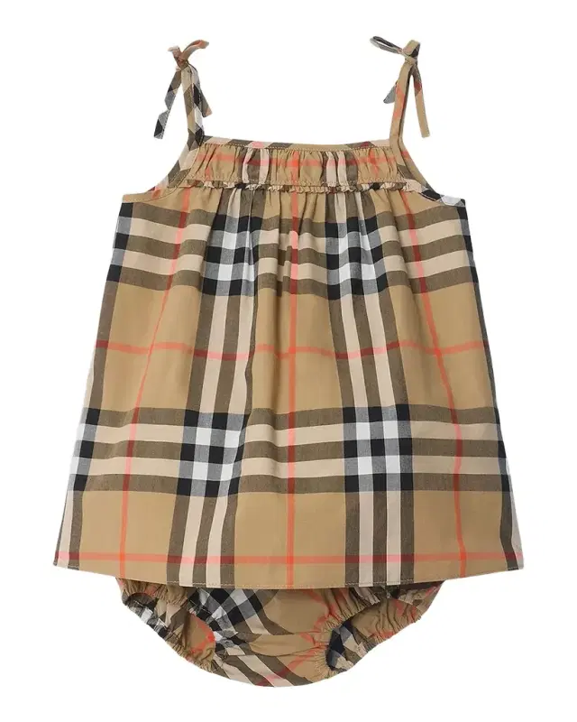 Girl 's Check Cotton Dress with Bloomers, Size -18M