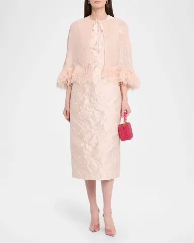 Carolyn Rowan Feather-Hem Beaded Silk Chiffon Cape | Thumbnail 2