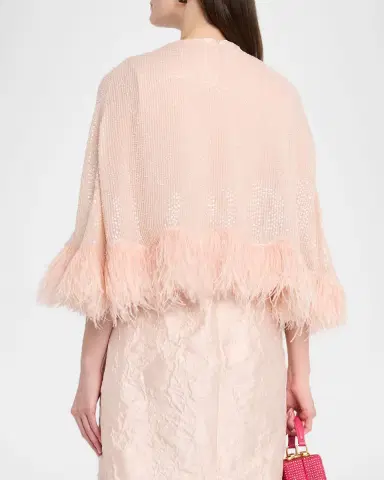Carolyn Rowan Feather-Hem Beaded Silk Chiffon Cape | Thumbnail 3