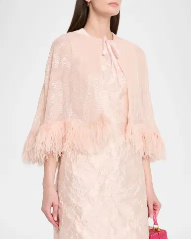 Carolyn Rowan Feather-Hem Beaded Silk Chiffon Cape | Thumbnail 4