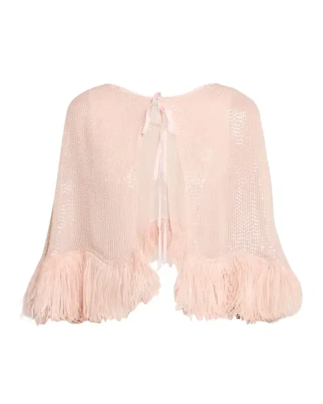 Carolyn Rowan Feather-Hem Beaded Silk Chiffon Cape