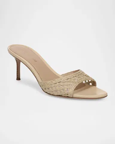 Veronica Beard 6mm Tia Lattice Raffia Mid-Heel Sandals | Thumbnail 2