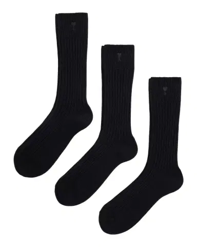 Ami Paris Men 's Quota Embroidered Three-Pack Ribbed Crew Socks | Thumbnail 1