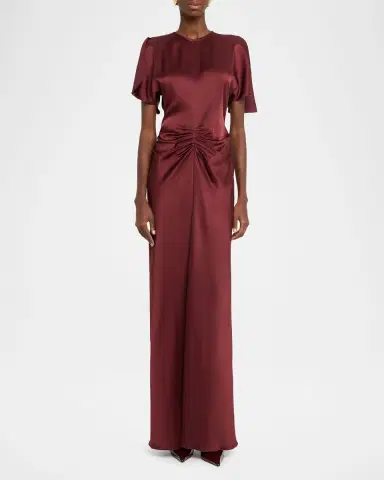 Victoria Beckham Gathered Waist Satin Maxi Dress | Thumbnail 2