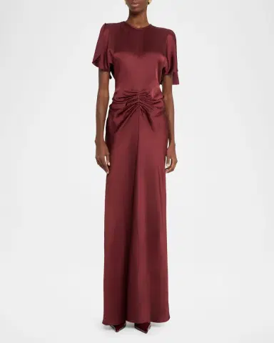 Victoria Beckham Gathered Waist Satin Maxi Dress | Thumbnail 4