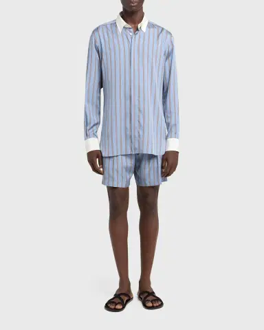 Tom Ford Men's Stripe Silk Contrast-Trim Sport Shirt | Thumbnail 2 Tom Ford Men's Stripe Silk Contrast-Trim Sport Shirt | Thumbnail 2