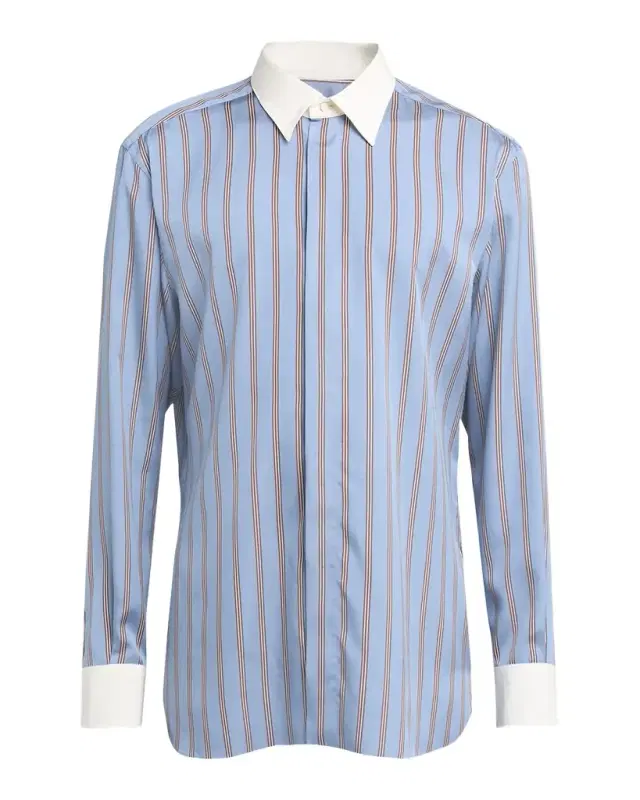 TOM FORD Men 's Stripe Silk Contrast-Trim Sport Shirt