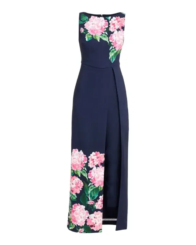 Kay Unger New York Floral-Print Stretch Crepe Walk-Thru Jumpsuit