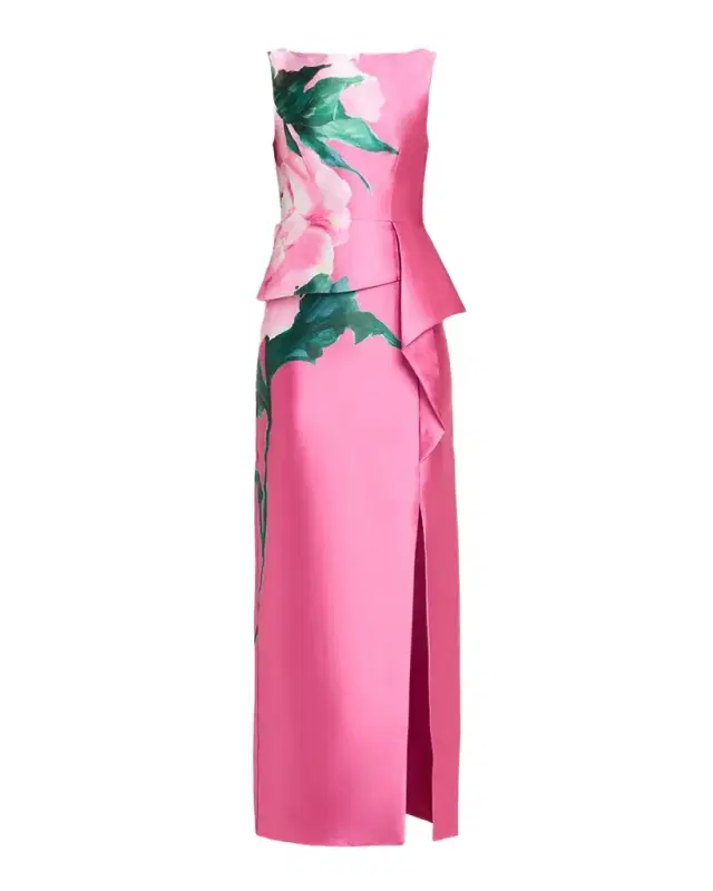 Kay Unger New York Luciana Floral-Print Mikado Column Gown