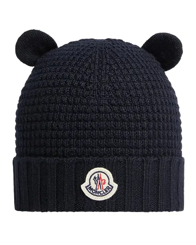 Moncler Kid's Teddy Bear Ears Wool Waffle Knit Beanie