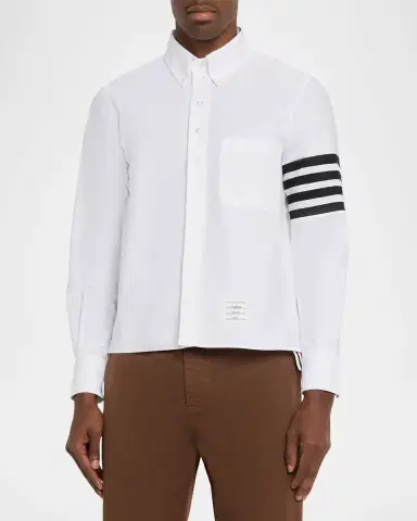 Thom Browne Men's Cotton and Silk Straight Fit 4-Bar Sleeve Sport Shirt | Thumbnail 4