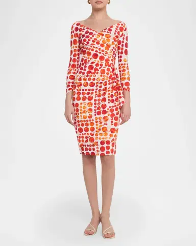 Chiara Boni La Petite Robe Floral V-Neck Long-Sleeve Side-Drape Dress | Thumbnail 2 Chiara Boni La Petite Robe Floral V-Neck Long-Sleeve Side-Drape Dress | Thumbnail 2
