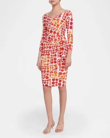 Chiara Boni La Petite Robe Floral V-Neck Long-Sleeve Side-Drape Dress | Thumbnail 4 Chiara Boni La Petite Robe Floral V-Neck Long-Sleeve Side-Drape Dress | Thumbnail 4