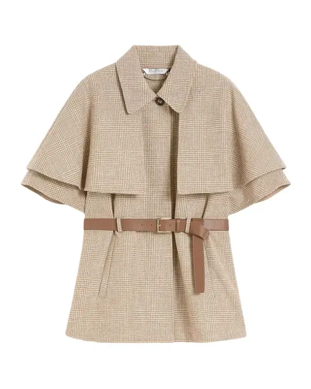 Glen Plaid Cotton Cloak with Leather Belt