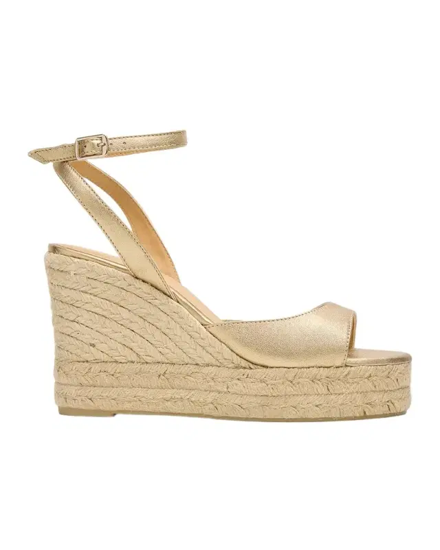 95mm Brook Metallic Leather Espadrille Wedge Sandals