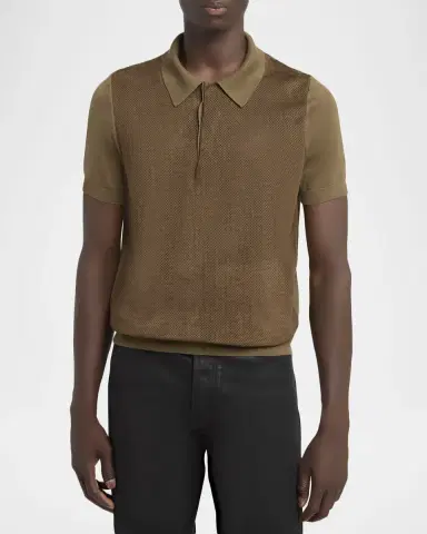 Tom Ford Men's Perforated Wool Short-Sleeve Shirt | Thumbnail 4
