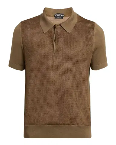 Tom Ford Men's Perforated Wool Short-Sleeve Shirt | Thumbnail 1