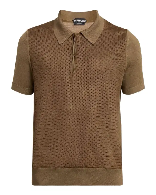 TOM FORD Men 's Perforated Wool Short-Sleeve Shirt