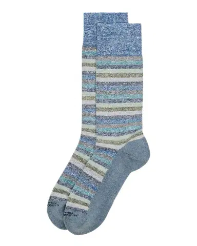 Marcoliani Men 's Linen and Cotton Stripe Crew Socks | Thumbnail 1