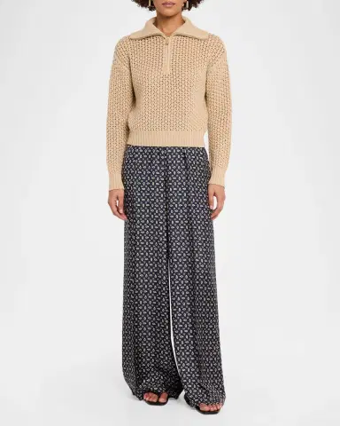 Max Mara Printed Wide-Leg Silk Trousers | Thumbnail 2