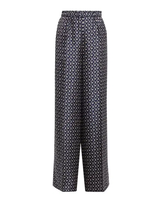 Printed Wide-Leg Silk Trousers