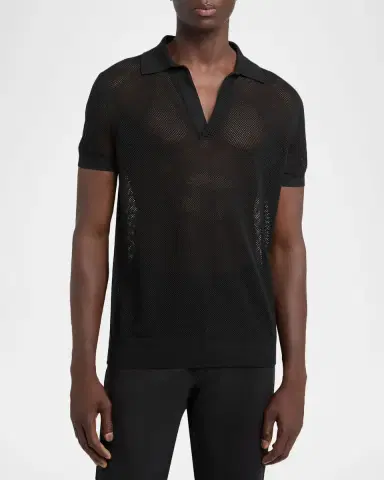 Tom Ford Men's Cotton Silk Mesh Polo | Thumbnail 4 Tom Ford Men's Cotton Silk Mesh Polo | Thumbnail 4