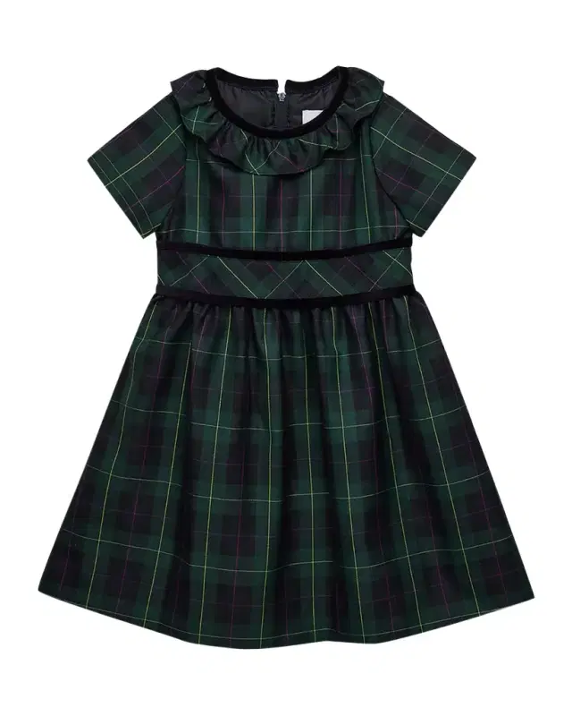 Florence Eiseman Girl 's Neck-Ruffle Plaid Dress, Size 2T-X
