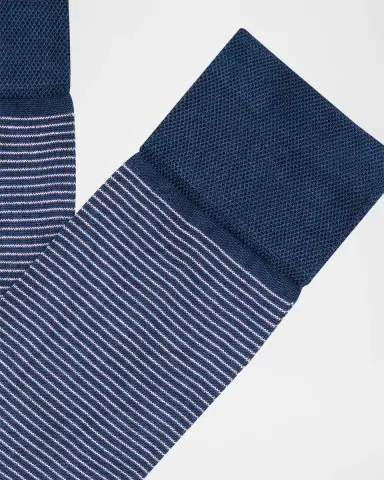 Marcoliani Men 's Chic Fine Stripe Crew Socks | Thumbnail 2