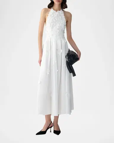 Carolina Herrera Floral Applique Cotton Halter Midi Dress | Thumbnail 2