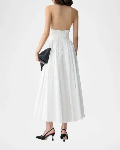 Carolina Herrera Floral Applique Cotton Halter Midi Dress | Thumbnail 3