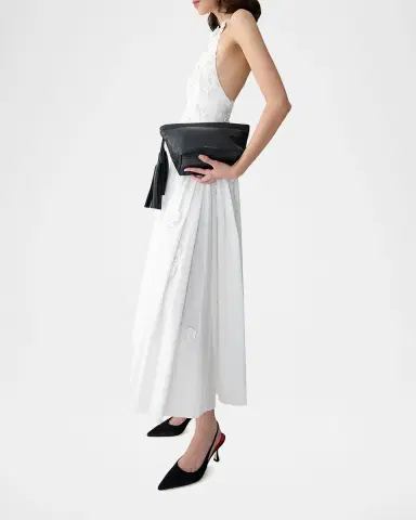 Carolina Herrera Floral Applique Cotton Halter Midi Dress | Thumbnail 4