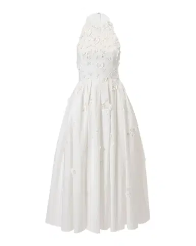 Carolina Herrera Floral Applique Cotton Halter Midi Dress | Thumbnail 1