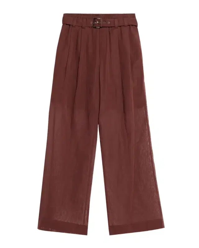 Brunello Cucinelli Sheer Cotton Voile Wide-Leg Pants With Belt