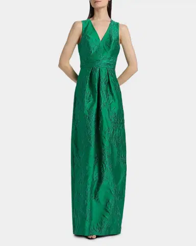 Kay Unger New York Mariah Pleated Jacquard Column Gown | Thumbnail 2 Kay Unger New York Mariah Pleated Jacquard Column Gown | Thumbnail 2