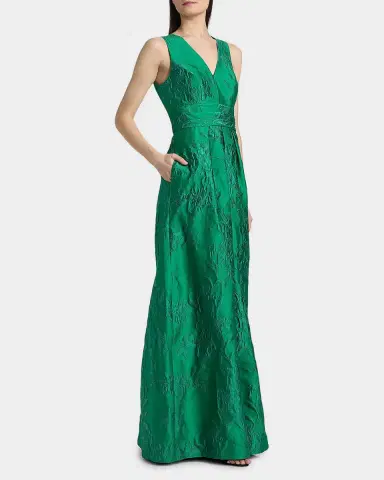 Kay Unger New York Mariah Pleated Jacquard Column Gown | Thumbnail 4 Kay Unger New York Mariah Pleated Jacquard Column Gown | Thumbnail 4
