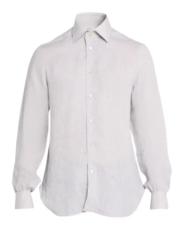 Kiton Men 's Solid Linen Button-Down Shirt with Mother-Of-Pearl