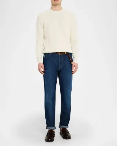 Brunello Cucinelli Men's Cotton Rib Crewneck Sweater | Thumbnail 2 Brunello Cucinelli Men's Cotton Rib Crewneck Sweater | Thumbnail 2