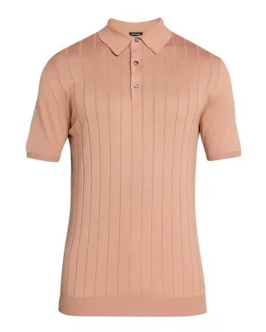 Kiton Men's Wide Rib Sea Island Cotton Polo Sweater | Thumbnail 1