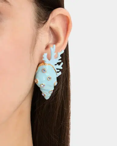 Oscar de la Renta Enamel Seashell and Coral Earrings | Thumbnail 2