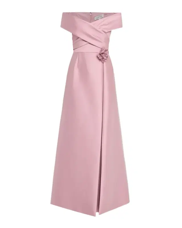 Rickie Freeman for Teri Jon Off-Shoulder Crossover Mikado Gown