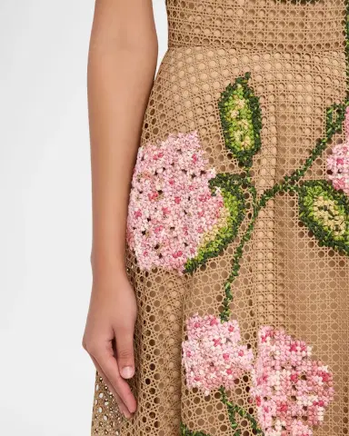 Oscar de la Renta Cross-Stitched Rattan Guipure Sleeveless Midi Dress | Thumbnail 4 Oscar de la Renta Cross-Stitched Rattan Guipure Sleeveless Midi Dress | Thumbnail 4